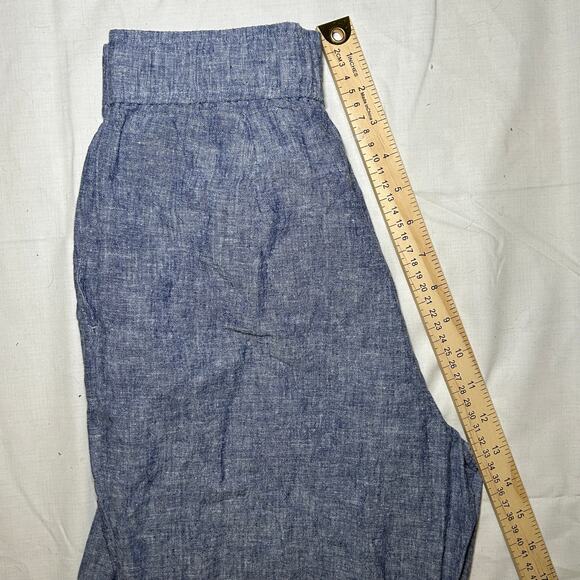 Zara Womens XS Linen crop elastic waist pants Blue Chambray Pull On - Picture 8 of 9